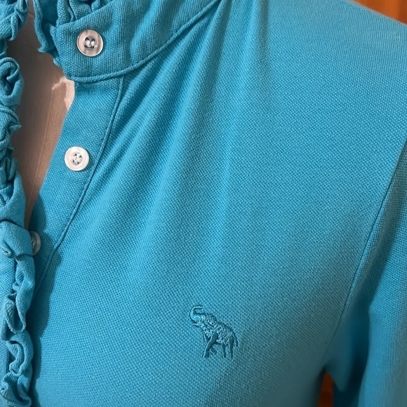 Tracy Negoshian Turquoise Ruffle Neck Polo Size S - Picture 3 of 6